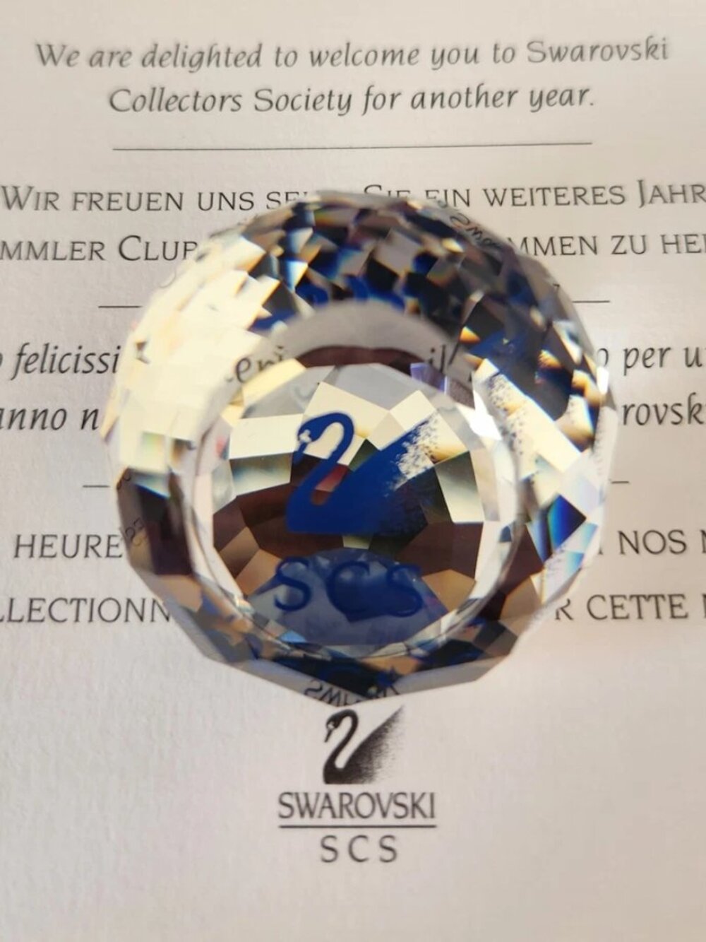 Swarovski Crystal SCS Blue Swan Retired 1.5" Round Faceted Ball Paperweight, Box - Picture 13 of 13